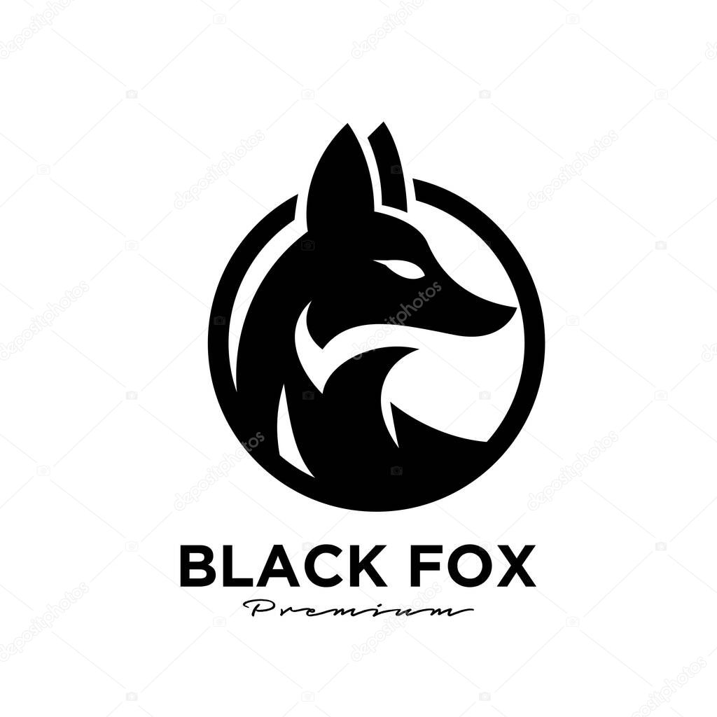 Logo design of black fox silhouette animal mascot logo template vector illustration