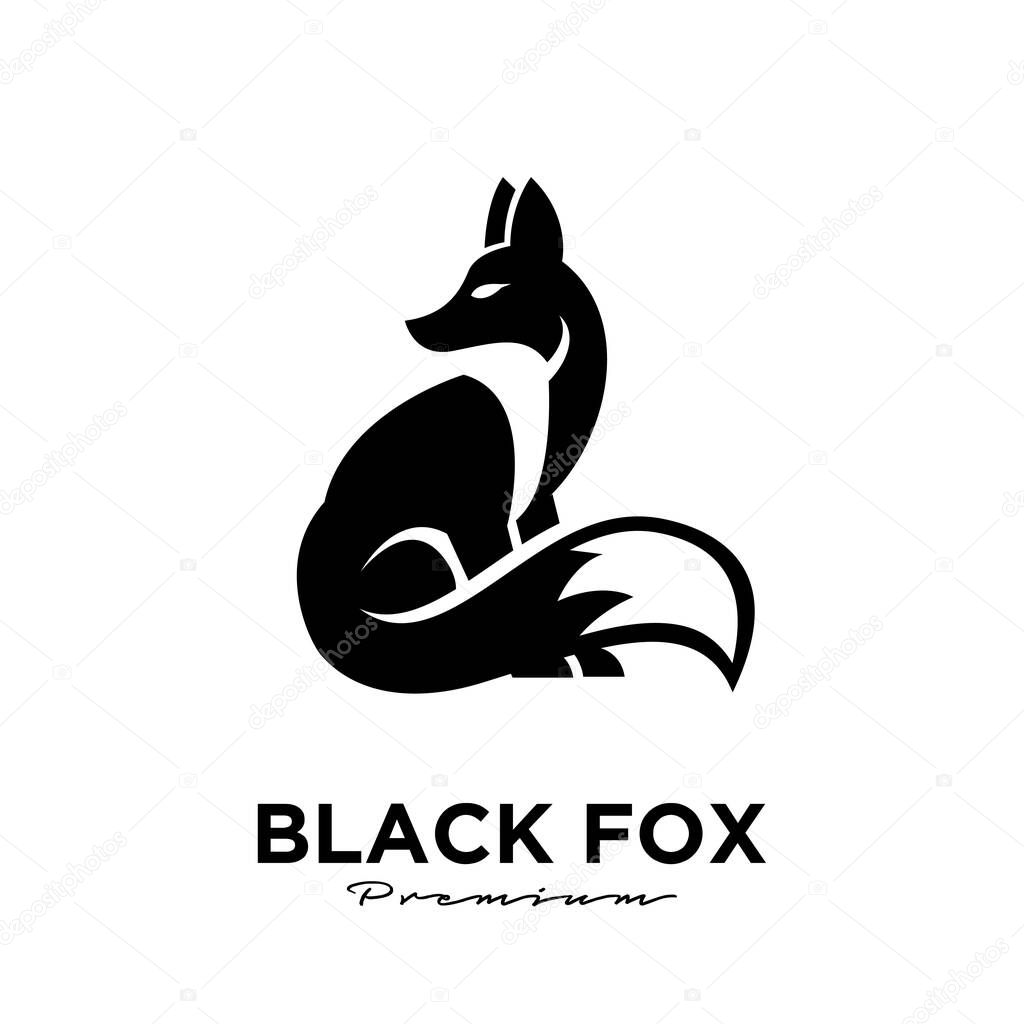 Logo design of black fox silhouette animal mascot logo template vector illustration