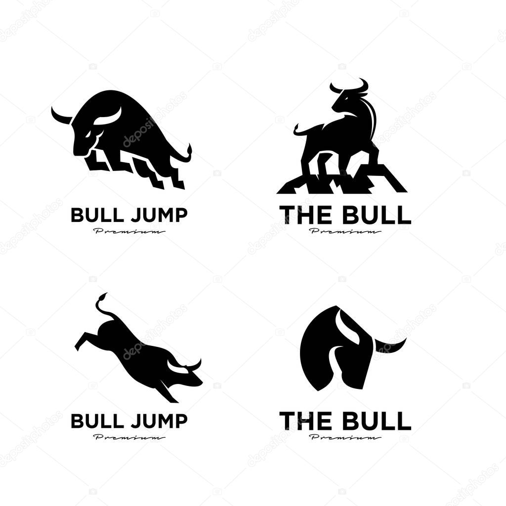 Set collection angry black bull vector logo icon design illustration isolate white background