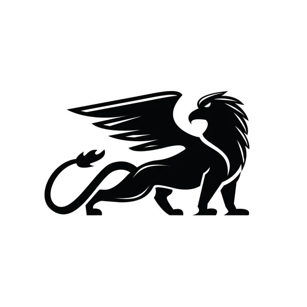 Prima Negro Mínimo Griffin Mítica Criatura Emblema Mascota Vector Diseño —  Fotos de Stock