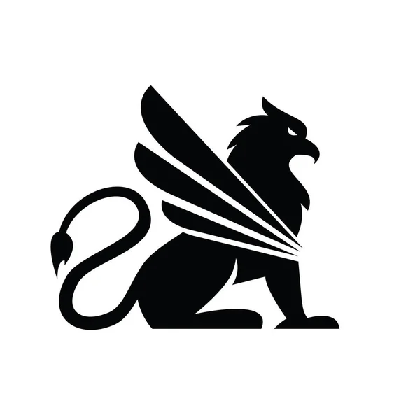 Premium Black Minimal Griffin Mythical Creature Emblem Mascot Vector Design — ストック写真