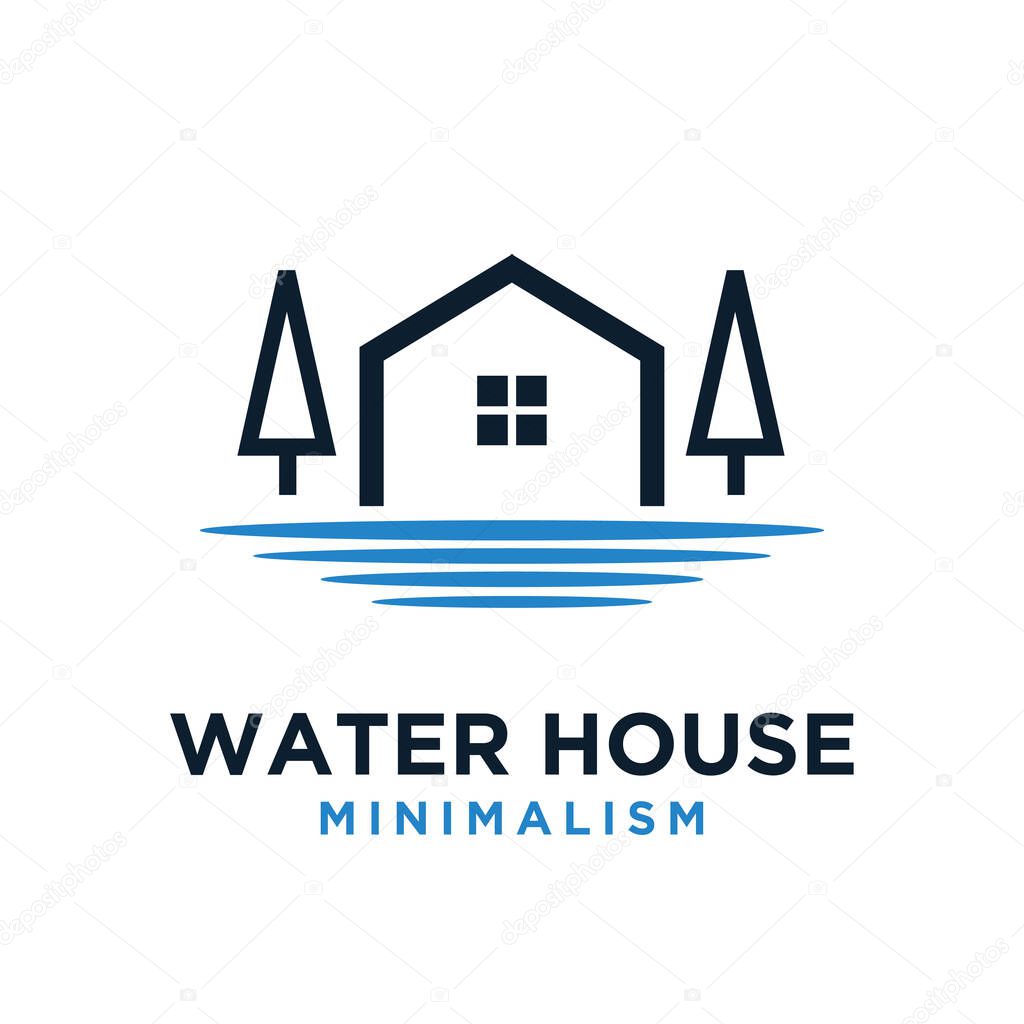 Minimalism water house vector logo flat illustration