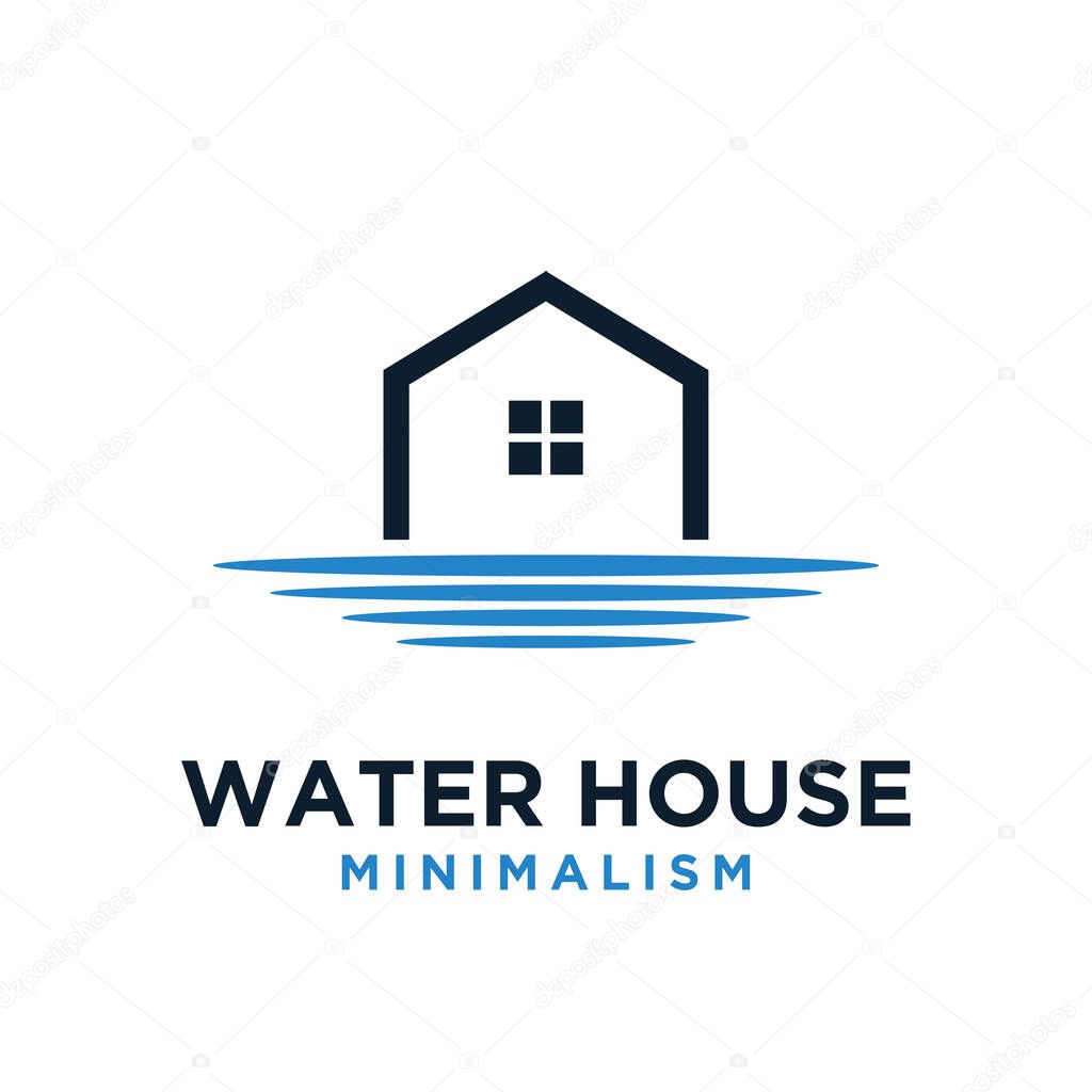 Minimalism water house vector logo flat illustration