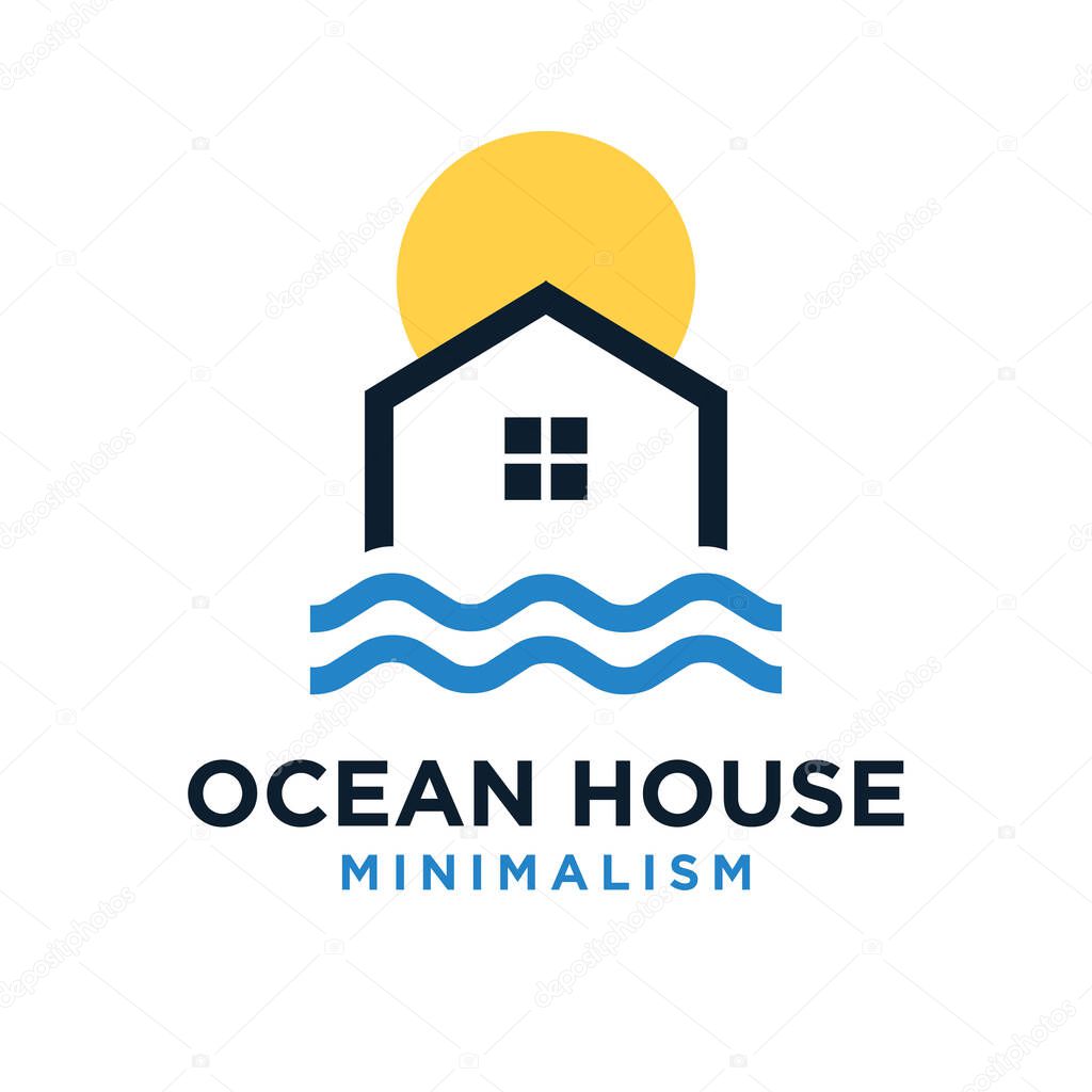 Minimalism water house vector logo flat illustration