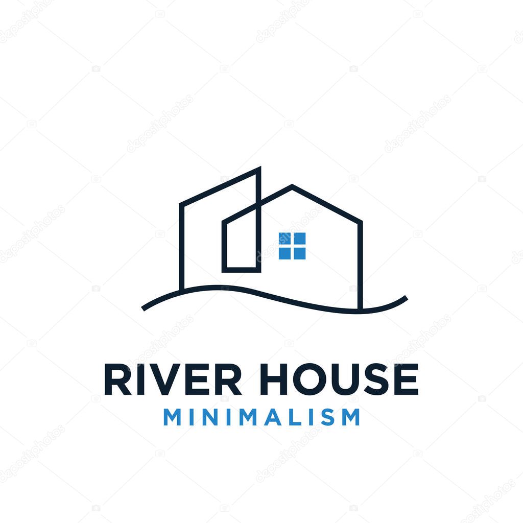 Minimalism water house vector logo flat illustration