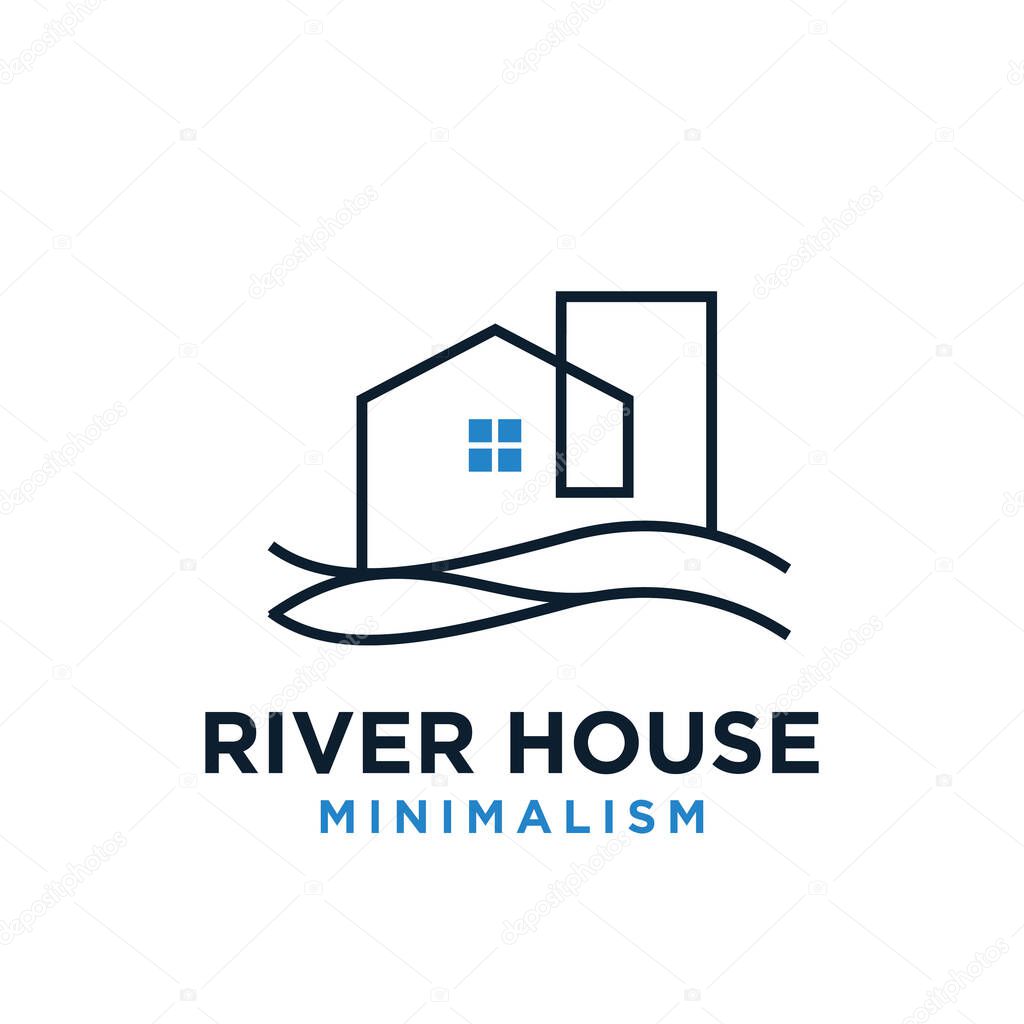 Minimalism water house vector logo flat illustration