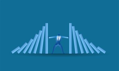 businessman tried to stop domino effect mean an officer try to withstand from pressure concept flat illustration Business about hard work and pressure for presentation