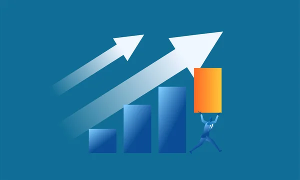 Zakenman Verhoogde Staafdiagram Concept Illustratie Verkoop Doel Marketing Zakenman Proberen — Stockvector