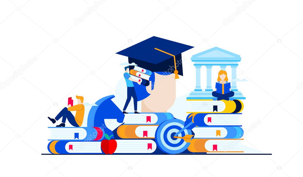 university education the students study on a campus vector flat illustration concept template background can be use for presentation web banner UI UX landing page