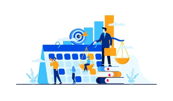 Business Management Strategy Mini People Worker Businessman Flat Illustration Vector — Stok Vektör