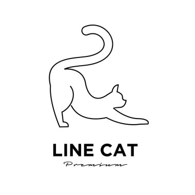 Kara kedi çizgisi basit logo tasarımı düz illüstrasyon simgesi