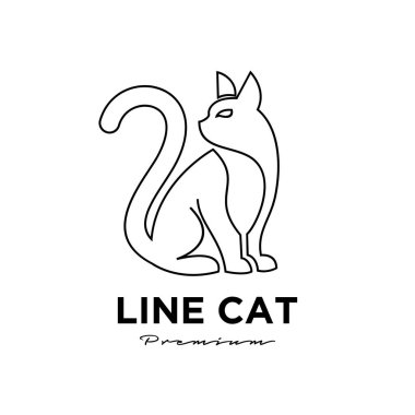 Kara kedi çizgisi basit logo tasarımı düz illüstrasyon simgesi