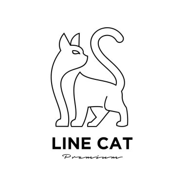 Kara kedi çizgisi basit logo tasarımı düz illüstrasyon simgesi
