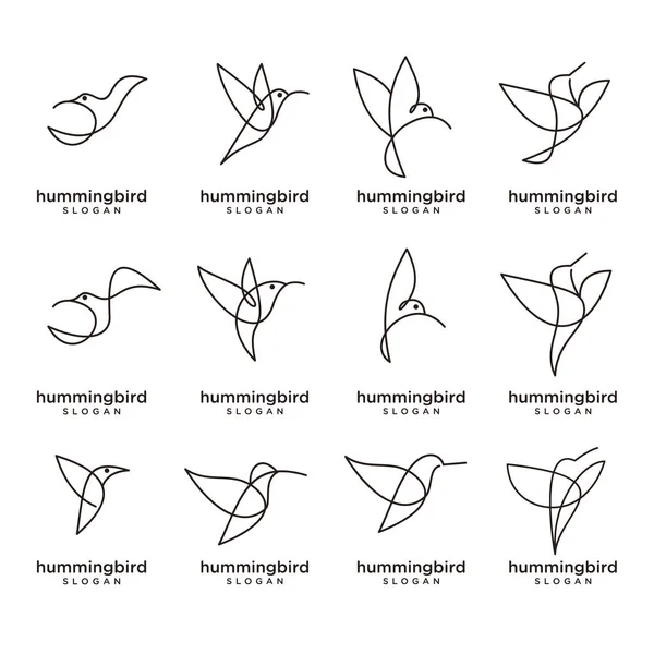 Hummingbird Linea Logo Icona Design Disegno Piatto Illustrazione — Vettoriale Stock