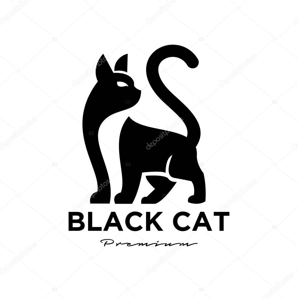 Black cat simple logo design flat illustration icon
