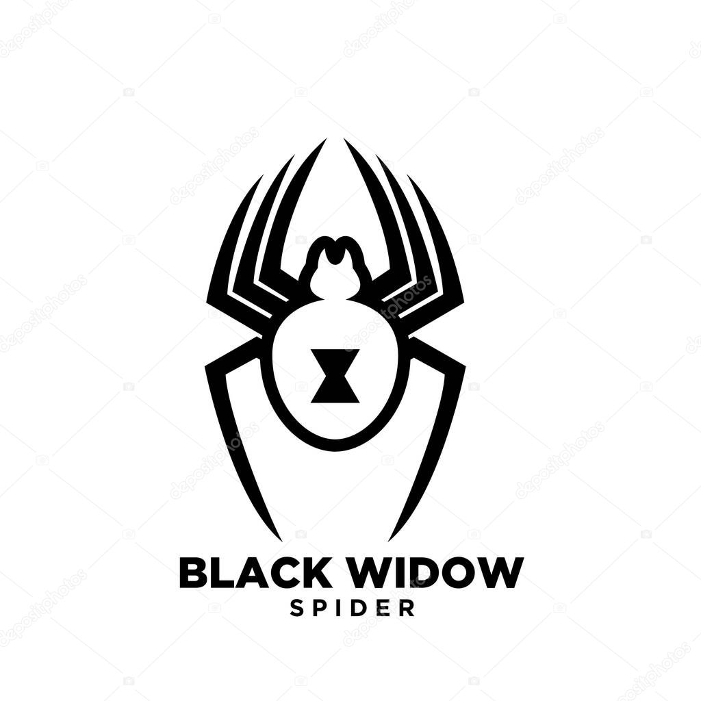 Black widow outline spider logo design flat modern illustration