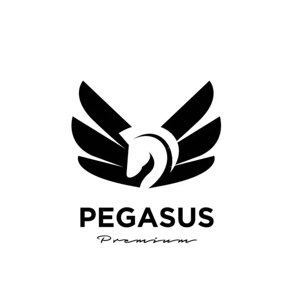 Pegasus Fly Horse Black Horse Design Inspiration Vector Logo Flat — 스톡 벡터