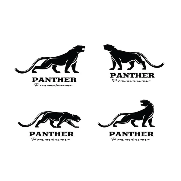 Set Samling Premium Svart Panter Vektor Logotyp Illustration Design Isolerad — Stock vektor