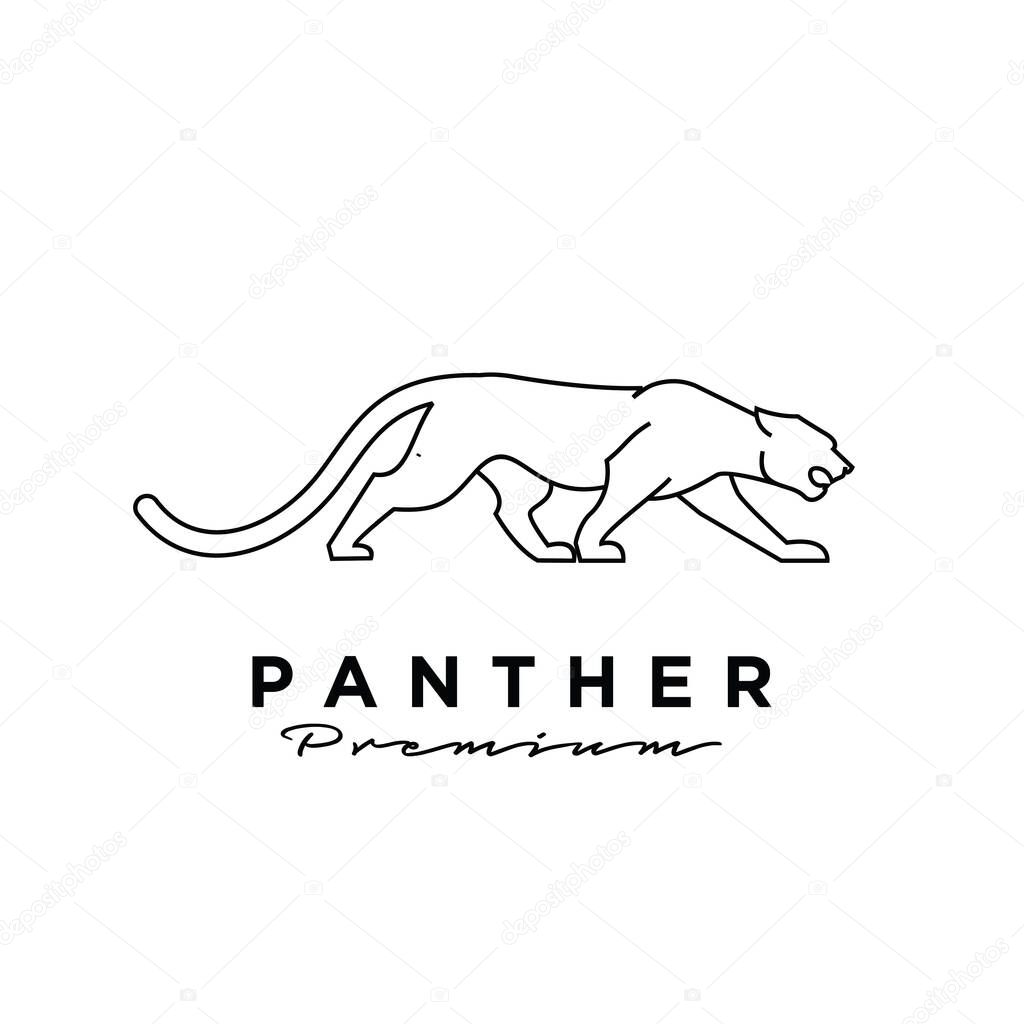 Premium black panther vector line logo illustration design isolated background