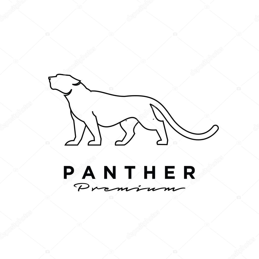 Premium black panther vector line logo illustration design isolated background