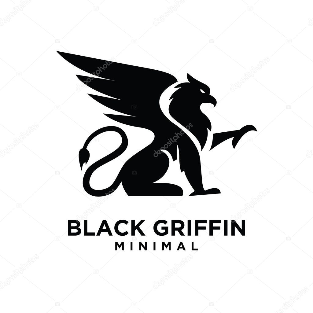 Premium black minimal Griffin Mythical Creature Emblem mascot Vector Design Logo flat
