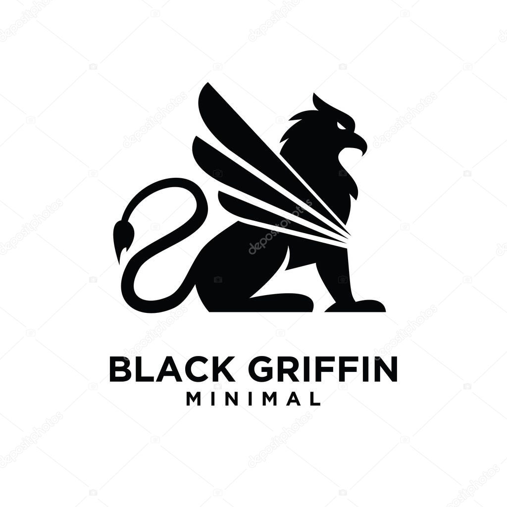 Premium black minimal Griffin Mythical Creature Emblem mascot Vector Design Logo flat
