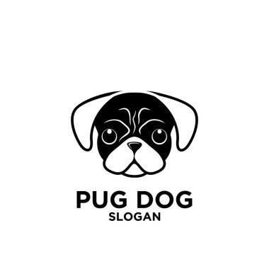 Tatlı pug başlıklı köpek logosu çizimi izole edilmiş arkaplan