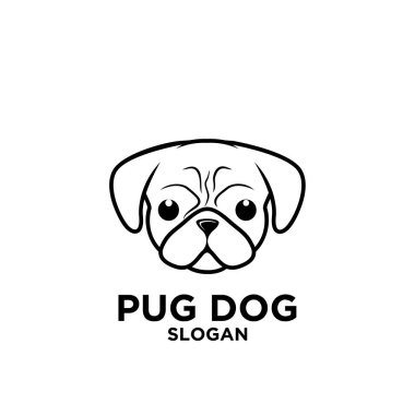 Tatlı pug başlıklı köpek logosu çizimi izole edilmiş arkaplan