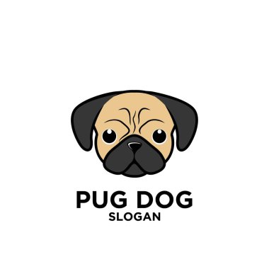 Tatlı pug başlıklı köpek logosu çizimi izole edilmiş arkaplan