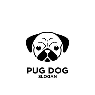 Tatlı pug başlıklı köpek logosu çizimi izole edilmiş arkaplan