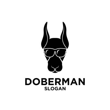 Doberman köpek kafası siyah beyaz güneş gözlüğü logosu çizimi kullanıldı izole edilmiş arkaplan