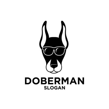 Doberman köpek kafası siyah beyaz güneş gözlüğü logosu çizimi kullanıldı izole edilmiş arkaplan