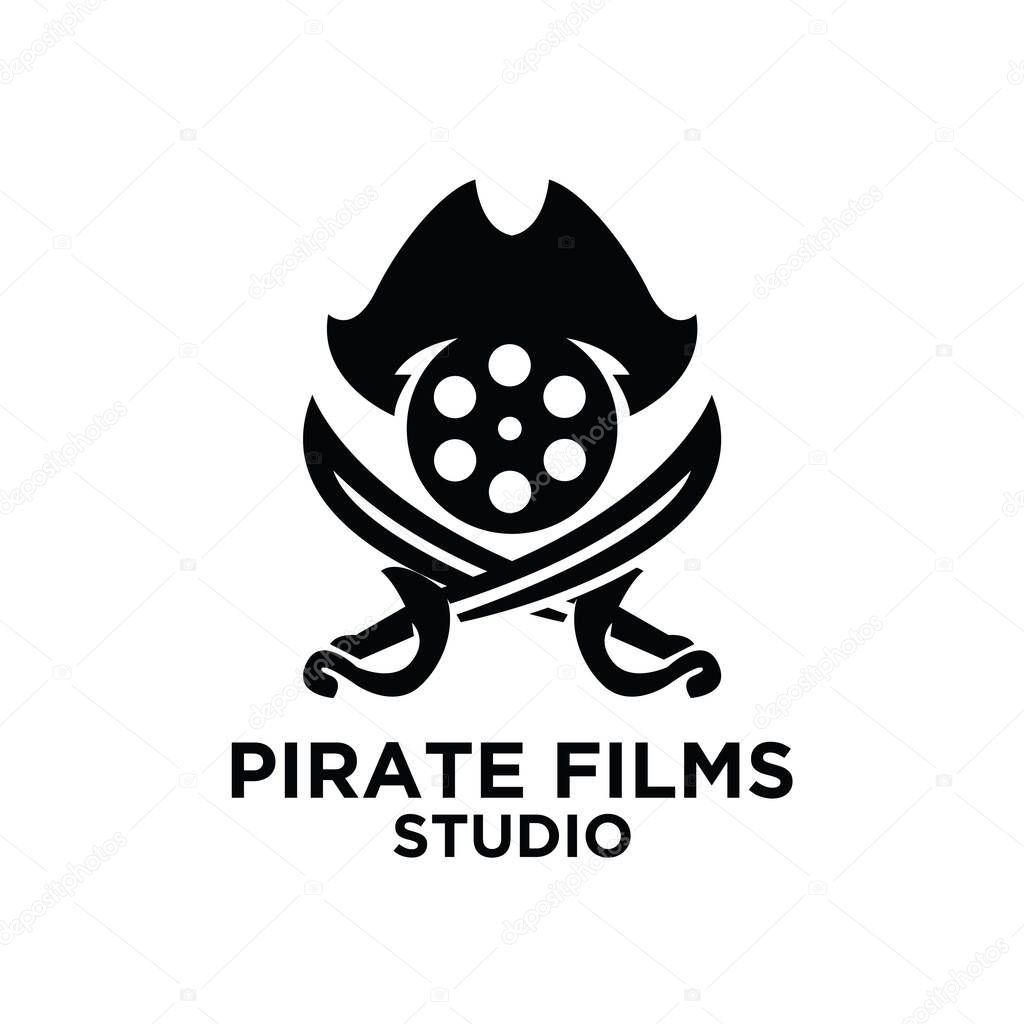 Pirate films Studio Movie Video Cinema Cinematography Film Production logo design vector icon illustration Isolated White Background