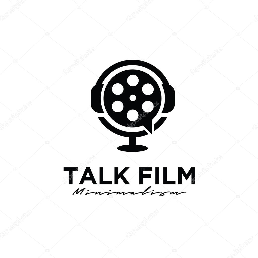 Forum cinema Studio live movie streaming Production concept bubble chat with movie maker logo design vector icon illustration Isolated White Background