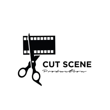 Yönetmen, Studio Movie Video Cinema Cinematography Film Prodüksiyon Makası 'nın montajını keserek film şeridi logo tasarım vektör ikonu resimlemesini izole etti.