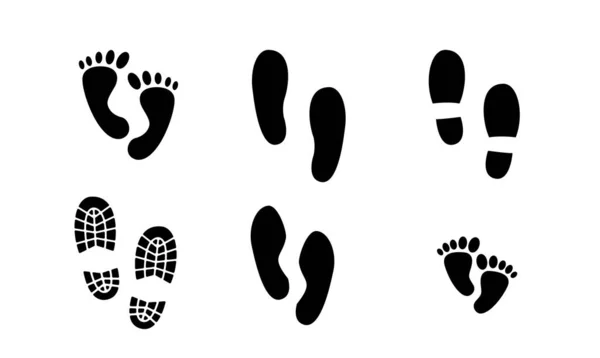 Set Collection Footprint Βήμα Σιλουέτα Εικονίδιο Απλό Σχεδιασμό Απομονωμένο Φόντο — Διανυσματικό Αρχείο