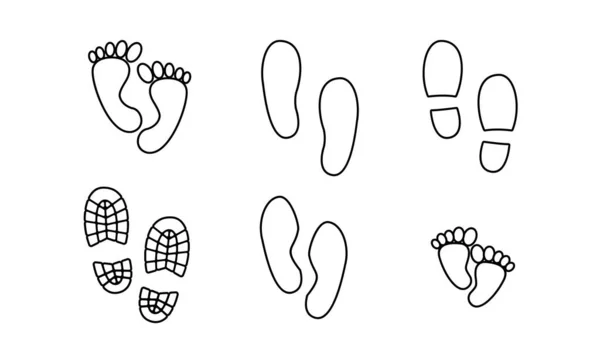 Set Collection Footprint Schrittvektorlinie Symbol Weißer Hintergrund Einfaches Design — Stockvektor