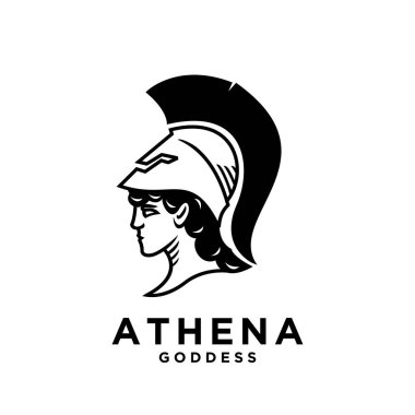Premium Athena tanrıça siyah vektör logosu çizimi izole edilmiş arka plan