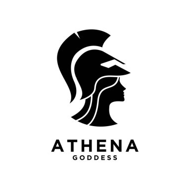 Premium Athena tanrıça siyah vektör logosu çizimi izole edilmiş arka plan