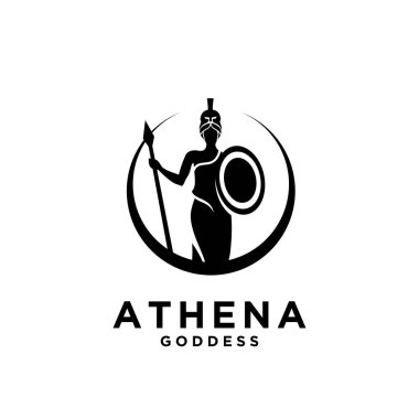 Premium Athena tanrıça siyah vektör logosu çizimi izole edilmiş arka plan