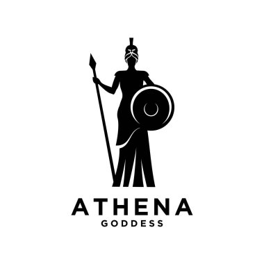 Premium Athena tanrıça siyah vektör logosu çizimi izole edilmiş arka plan