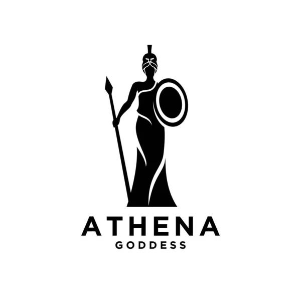 Premium Athena Godin Zwart Vector Logo Illustratie Ontwerp Geïsoleerde Achtergrond — Stockvector
