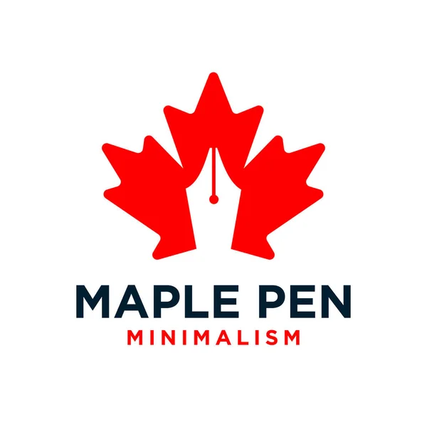 Maple Pen Concept Pen Maple Leaf Logo Vector Illustration Icon — Stock Vector