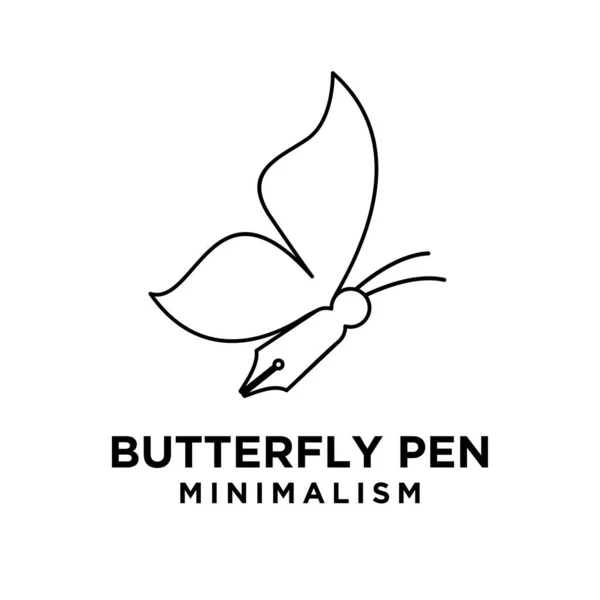Kelebek Kalem Kavramı Kelebek Kanatları Anten Vektör Çizgisi Logo Illüstrasyon — Stok Vektör