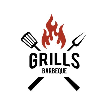 Barbekü logosu tasarımı. Yemek veya ızgara şablonu. Vektör illüstrasyon kavramı izole edildi
