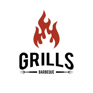 Barbekü logosu tasarımı. Yemek veya ızgara şablonu. Vektör illüstrasyon kavramı izole edildi