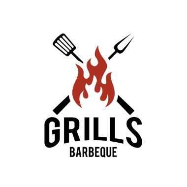Barbekü logosu tasarımı. Yemek veya ızgara şablonu. Vektör illüstrasyon kavramı izole edildi