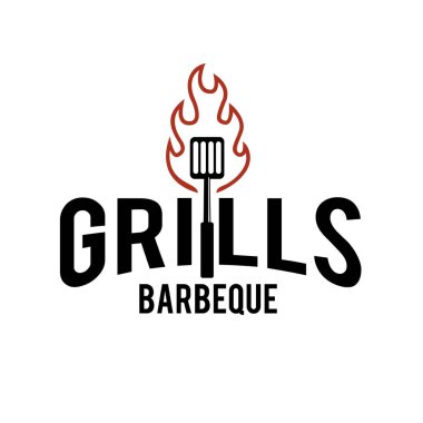 Barbekü logosu tasarımı. Yemek veya ızgara şablonu. Vektör illüstrasyon kavramı izole edildi