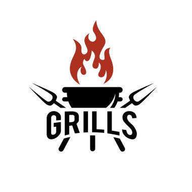 Barbekü logosu tasarımı. Yemek veya ızgara şablonu. Vektör illüstrasyon kavramı izole edildi