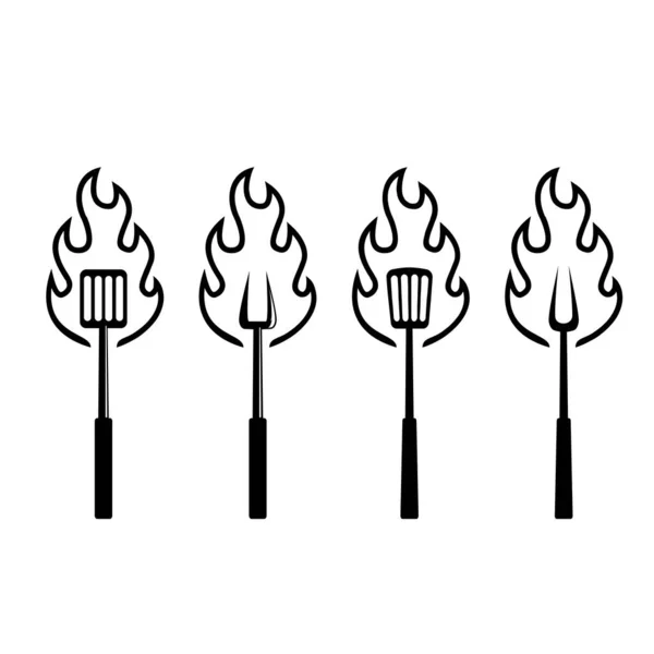 Set Collection Bbq Barbecue Grill Tools Icon Vector Logo Design — Stock Vector